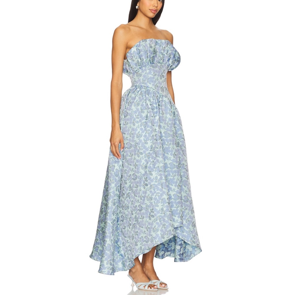 ELLIATT × REVOLVE Jacquard Asymmetric Gown in Blue Floral size XS - Picture 2 of 4